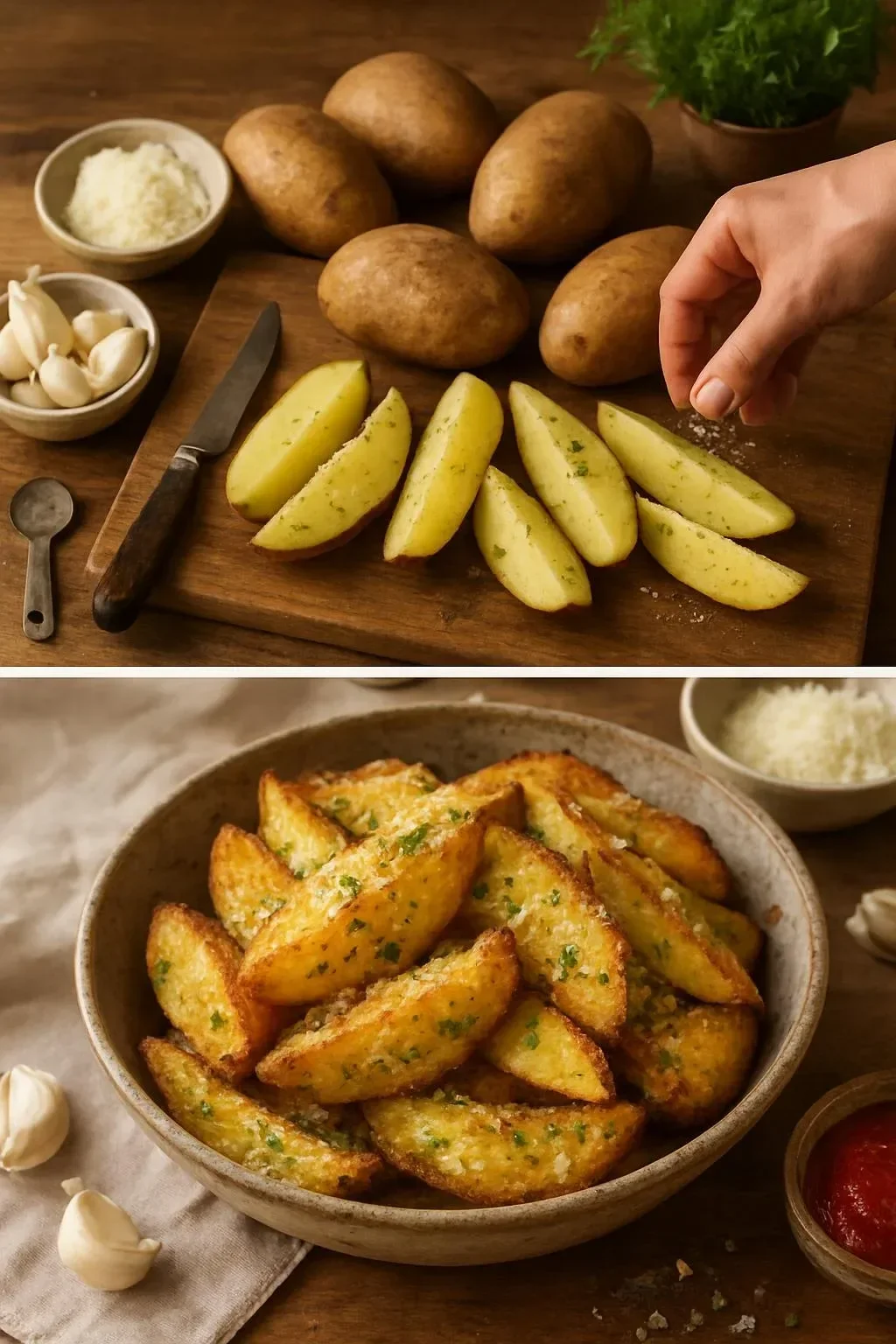 Air Fryer Baked Garlic Parmesan Potatoes