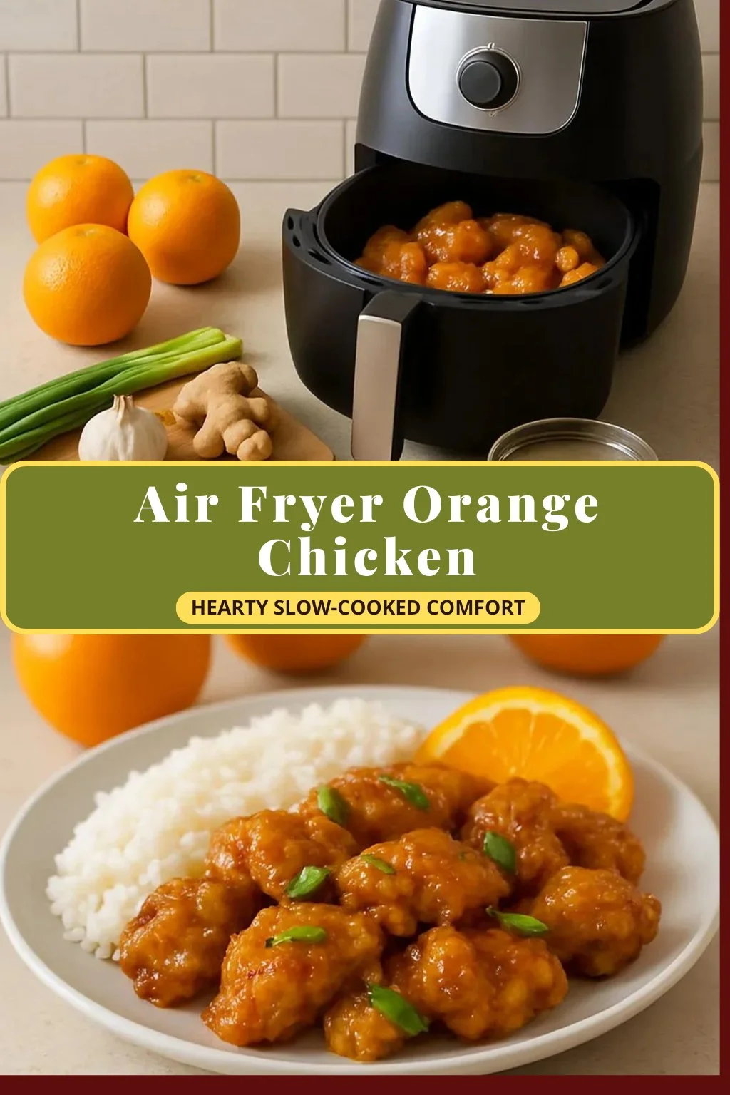 Air Fryer Orange Chicken with crispy texture and vibrant sauce on a plate