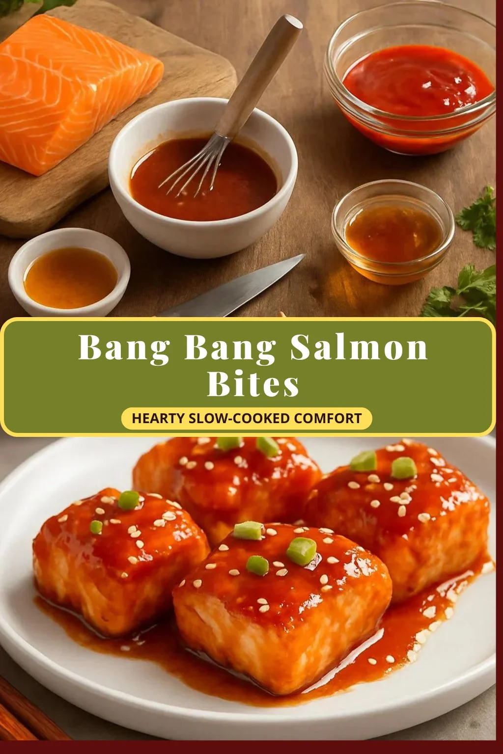 Crispy Bang Bang Salmon Bites served on a plate with dipping sauce