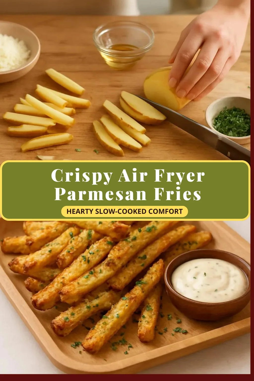 Crispy air fryer Parmesan fries served in a bowl