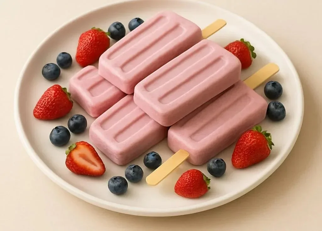 Delicious 3-Ingredient Greek yogurt popsicles on a colorful plate
