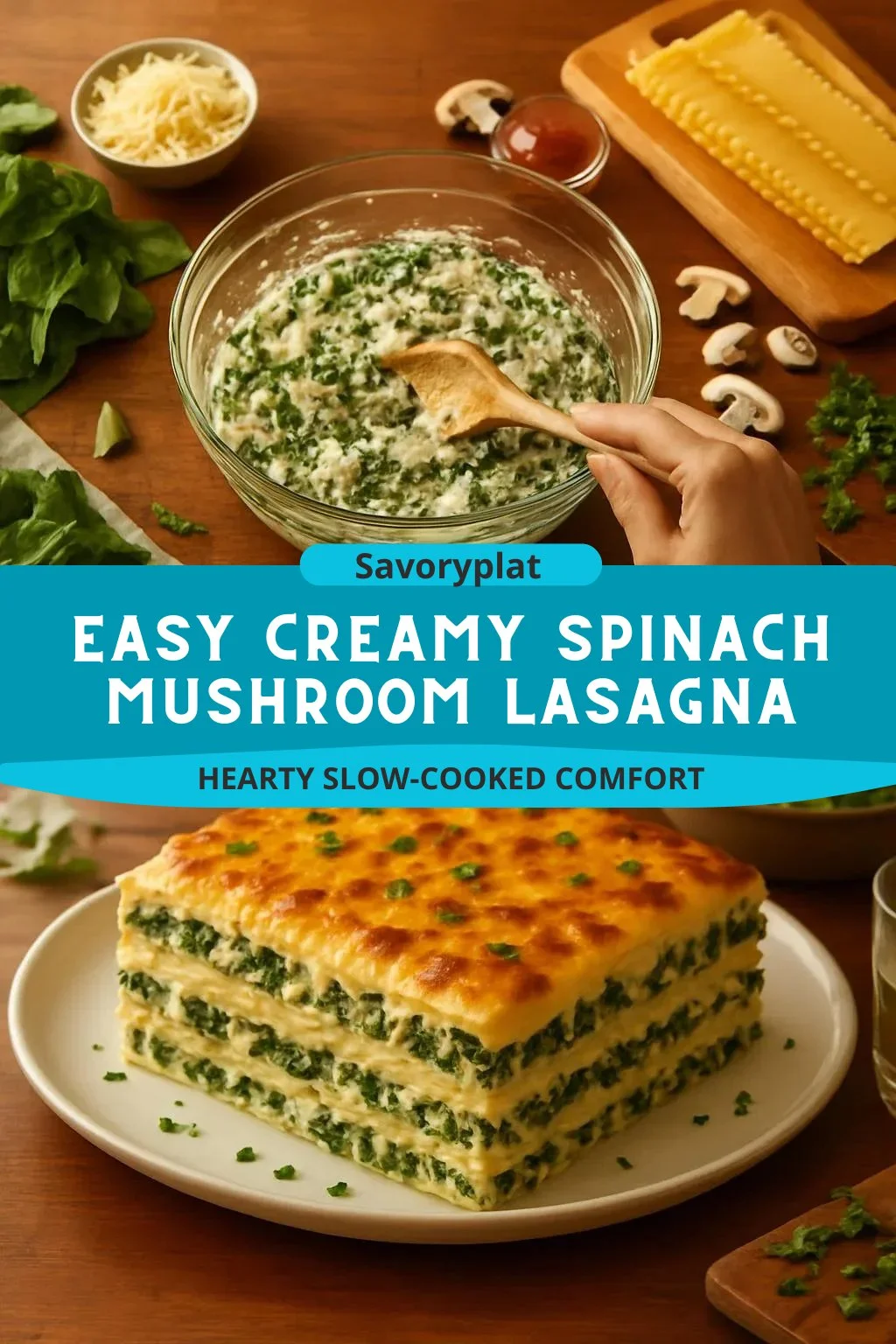 Easy Creamy Spinach Mushroom Lasagna
