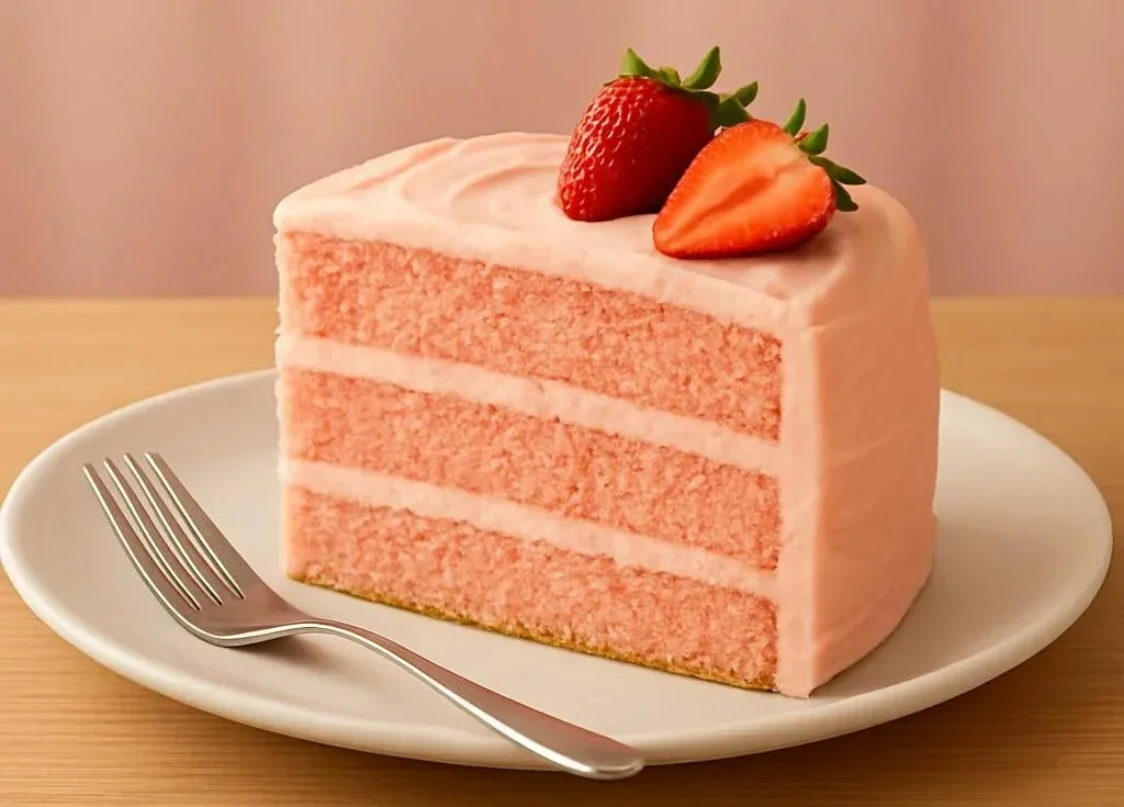 Homemade strawberry cake with fresh strawberries and cream frosting
