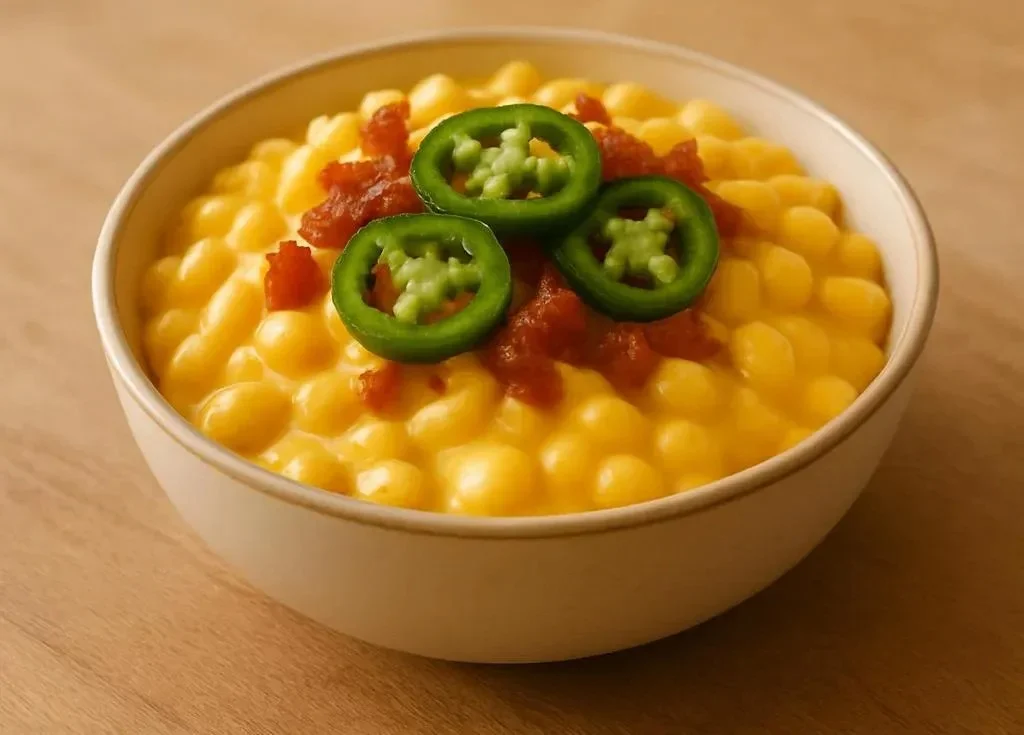 Delicious Jalapeño Bacon Macaroni and Cheese served in a bowl