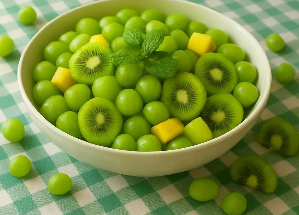 Colorful Leprechaun Fruit Salad with a mix of fresh fruits for St. Patrick's Day