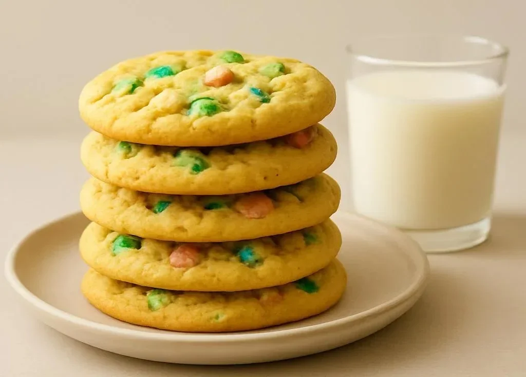 Delicious Lucky Charms Cookies with vibrant marshmallows and a chewy texture.