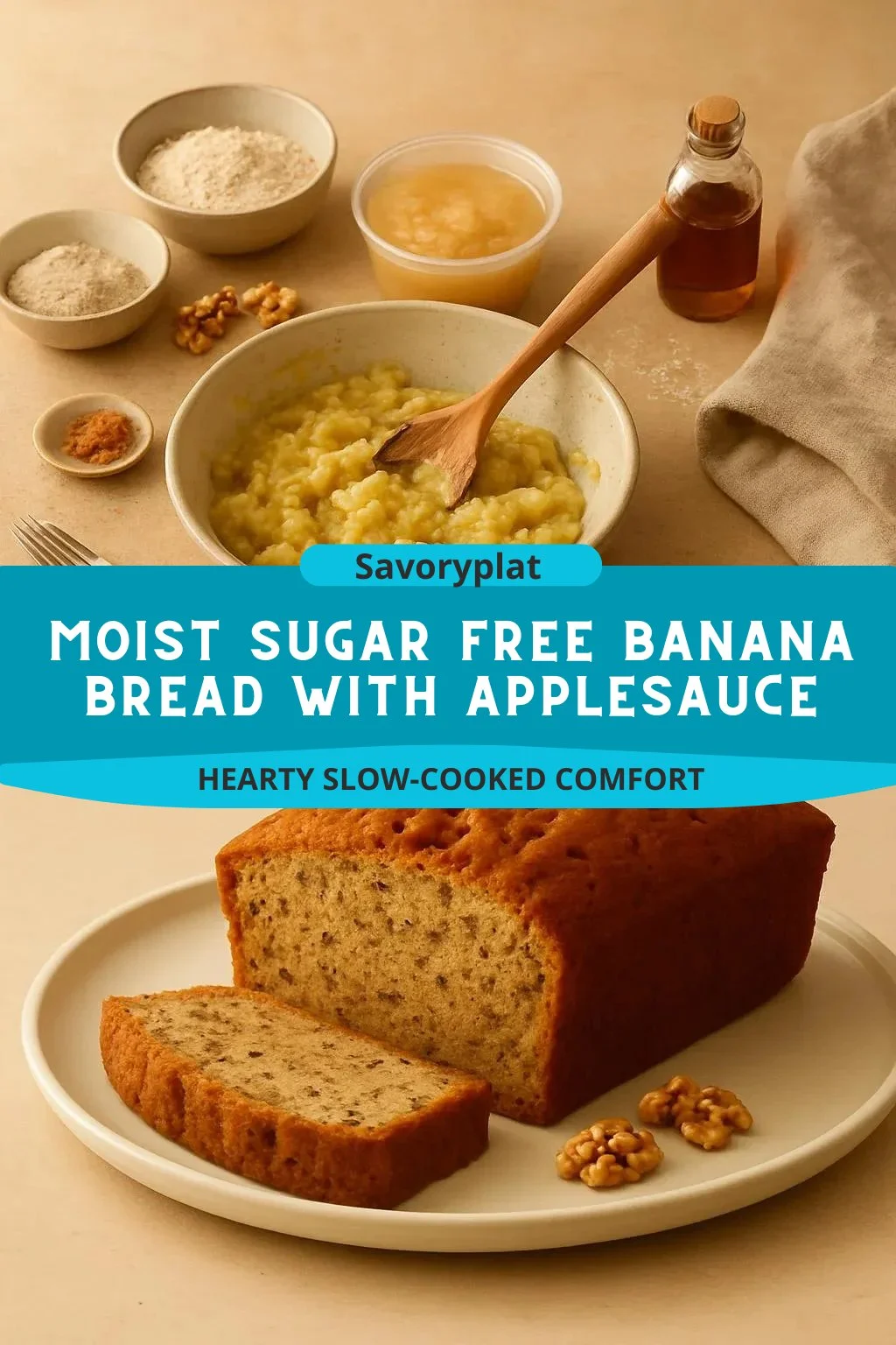 Moist Sugar Free Banana Bread with Applesauce