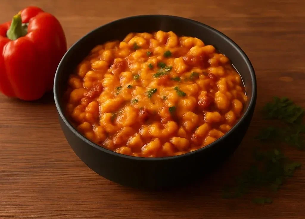 One Pot Chili Mac and Cheese dish served in a bowl with toppings