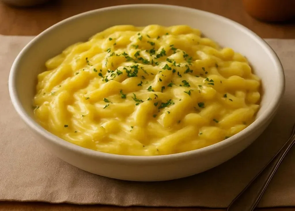 One Pot Creamy Garlic Pasta served in a bowl with garlic bread