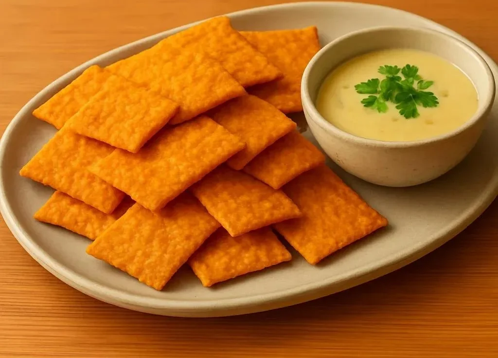 A bowl of crunchy red lentil crackers, healthy snack option
