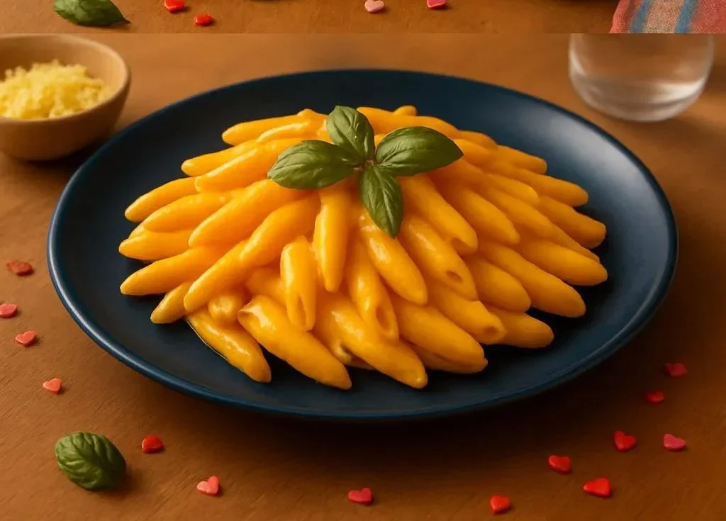 Romantic Valentine's Day feast with heart-shaped dishes and decorations.